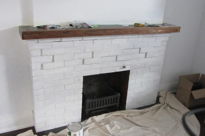 the fireplace before
